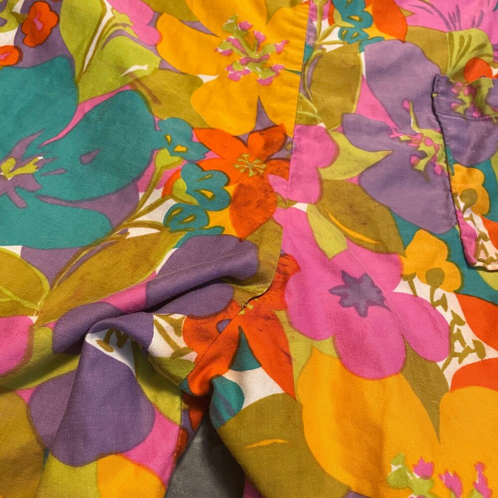 Vintage 60s Hawaiian Floral Swim Board Shorts Medium Cotton Trunks Retro Hippie - Picture 7 of 11